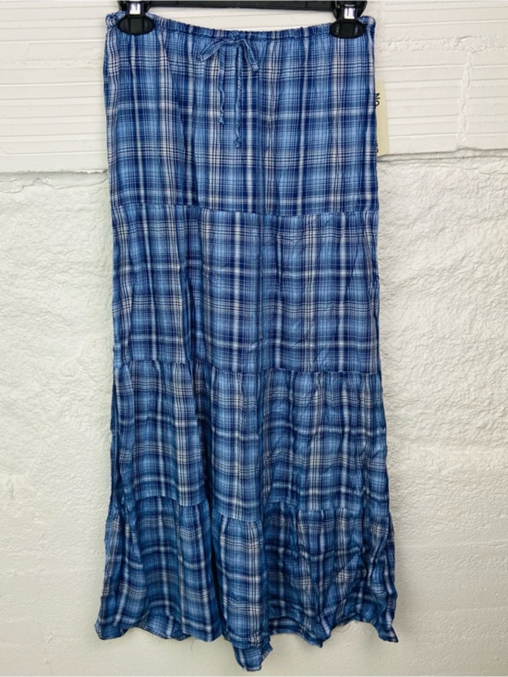 NWT No Boundaries Blue Plaid Tiered Maxi Skirt size XXS